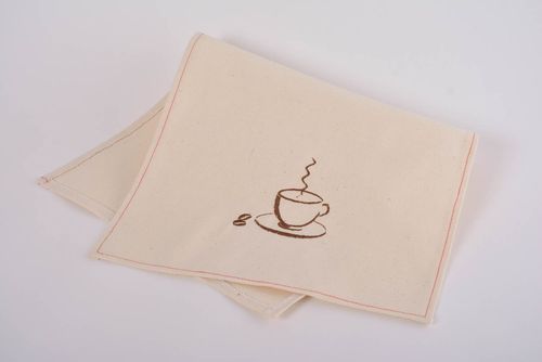 Serviette de table brodée en mi-lin rectangulaire faite main Tasse de café - MADEheart.com