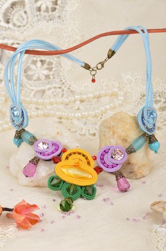 Unusual beautiful colorful handmade designer soutache necklace for women - MADEheart.com