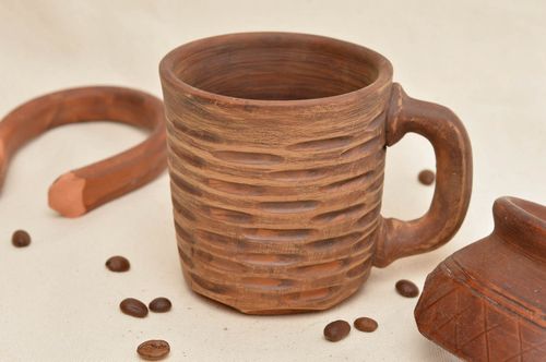 Керамическая чашка из красной глины для чая и кофе посуда ручной работы - MADEheart.com