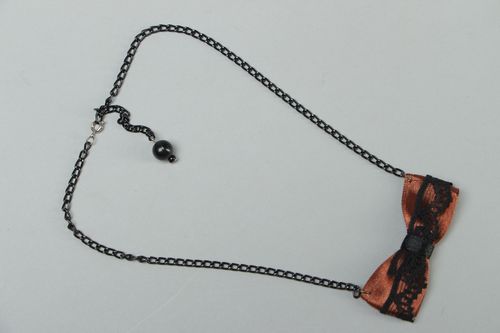 Handmade fabric bow pendant with chain - MADEheart.com