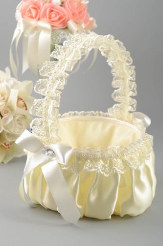 Handmade wedding basket for money made of satin and guipure of champagne color - MADEheart.com