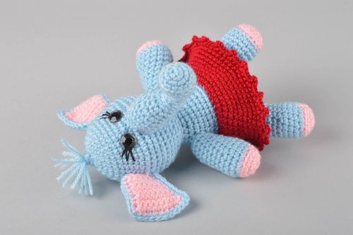 Juguete artesanal tejido peluche para niños regalo original Elefante azul claro - MADEheart.com