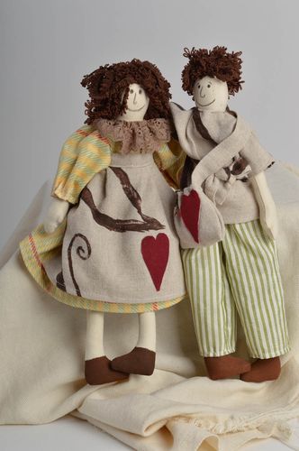 Handmade designer fabric soft dolls boy and girl for interior decor and children - MADEheart.com
