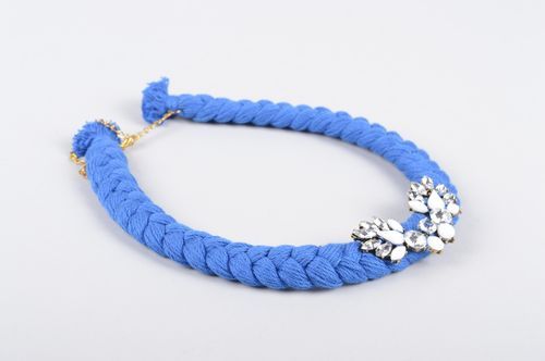 Колье коса из хлопка ручной работы синее украшение на шею модная бижутерия - MADEheart.com