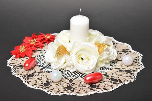 Свеча ручной работы свеча свадебная с цветами свеча на свадьбу Белые розы - MADEheart.com