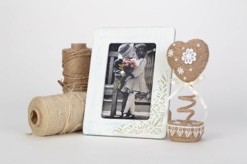 Handmade vintage plywood photo frame of white color with ornament 10x15 - MADEheart.com