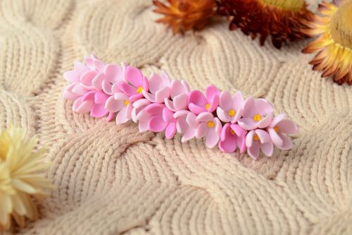 Schöne rosa Blumen Haarspange aus Porzellan originell künstlerische Handarbeit - MADEheart.com