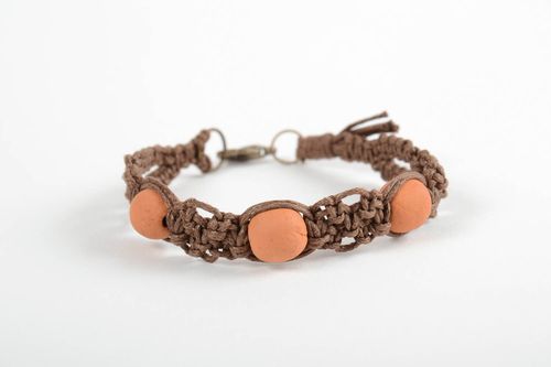 Bracelet céramique Bijoux fait main avec cordon ciré brun Accessoire femme - MADEheart.com