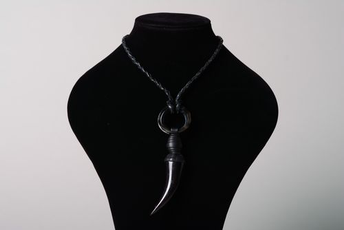 Handmade designer genuine leather and natural cow horn black pendant with cord - MADEheart.com