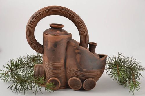 Handmade Ton Teekanne Küchen Deko Öko Geschirr aus Keramik 1.5 L Dampfzug - MADEheart.com