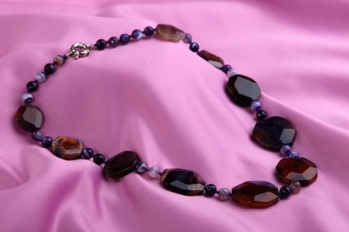Collier pierres naturelles Bijou fait main agate brun Accessoire femme - MADEheart.com