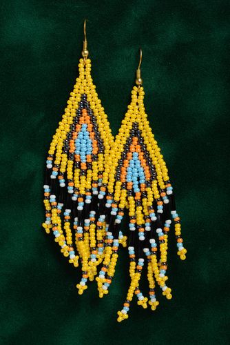 Bright beaded handmade earrings in ethnic style designer beautiful accessory - MADEheart.com