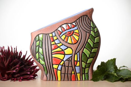 Vase céramique Vase fait main multicolore peint Décoration dintérieur 120 cl - MADEheart.com