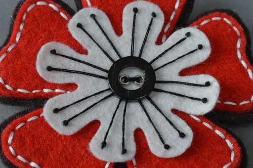 Handmade brooch made of felt red with black and white flower big beautiful accessory - MADEheart.com