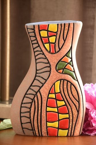 Handmade 8 inches ceramic yellow&red vase décor 45 oz 1,8 lb - MADEheart.com