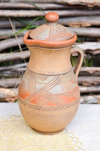 Jarro decorado hecho a mano vasija de arcilla pintada accesorio de cocina - MADEheart.com