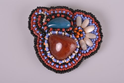 Broche en cuir design Bijou fait main Accessoire femme pierres naturelles - MADEheart.com