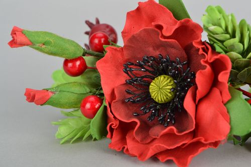 Serre-tête fleurs rouges fait main - MADEheart.com