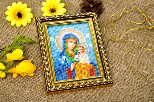 Orthodoxe Ikone handmade Kreuzstich Bild Stickbild mit Rahmen Deko Bild schön - MADEheart.com