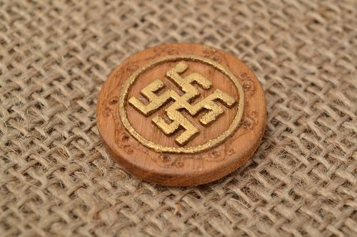 Small carved wooden handmade amulet with symbol Fern flower  - MADEheart.com