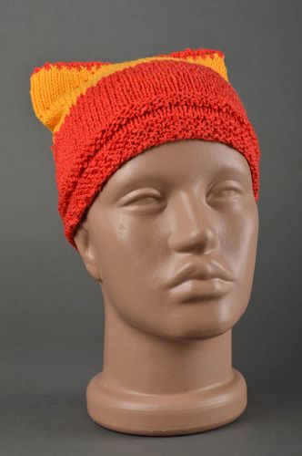 Вязаная шапка ручной работы шапка для мальчиков зимняя шапка красно-желтая - MADEheart.com