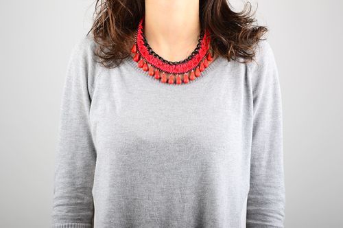 Handmade beaded necklace designer textile accessory stylish necklace gift - MADEheart.com