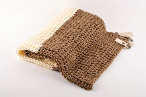 Шарф ручной работы вязаный шарф коричневый с бежевым женский шарф теплый - MADEheart.com