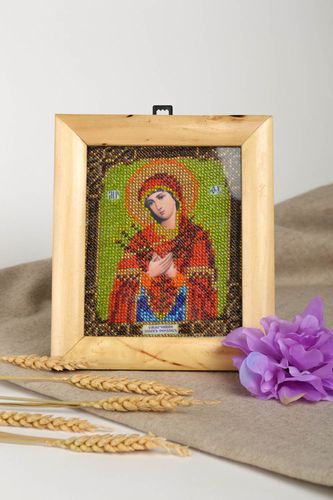 Православная икона ручной работы именная икона вышитая бисером икона святых - MADEheart.com