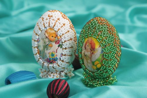 Uova decorate con perline fatte a mano decorazione pasquale idea regalo - MADEheart.com