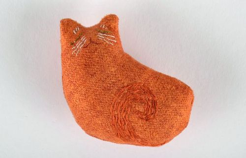 Broche en tissu artisanale Chat orange  - MADEheart.com