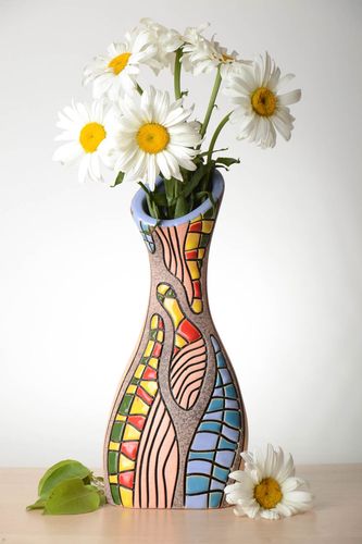 14 inches art style ceramic flower vase handmade pottery 2 lb - MADEheart.com