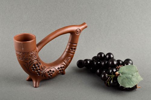 Miniature wine horn handmade ceramic pottery drinking cup unusual jug nice gift - MADEheart.com
