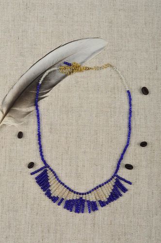Collier fantaisie Bijou fait main perles rocaille bleu jaune Accessoire femme - MADEheart.com