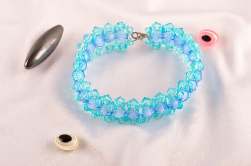 Turquoise and blue transparent beads adjustable bracelet for girls - MADEheart.com