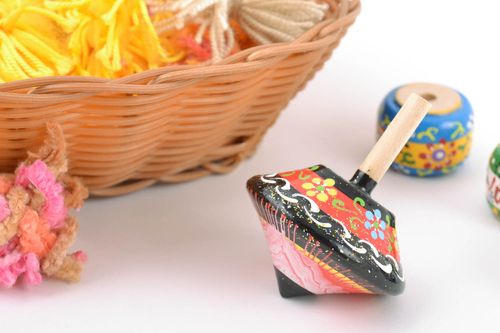 Beautiful small handmade wooden toy spinning top with painting - MADEheart.com