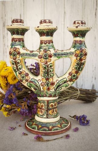 Candeliere in ceramica fatto a mano Candelaio dipinto Portacandele di argilla - MADEheart.com