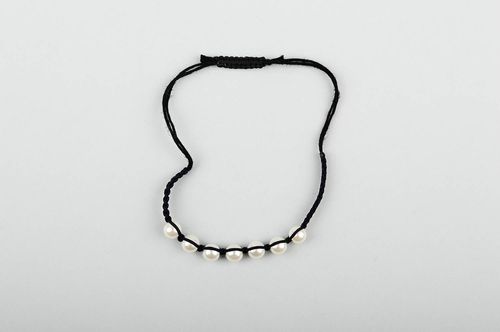 Handmade black elegant bracelet textile woven bracelet fashion accessory - MADEheart.com