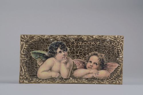 Quadro vintage fatto a mano due angeli decorazione da parete originale - MADEheart.com