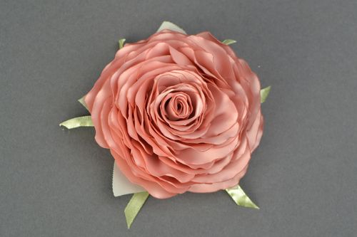 Satin ribbon brooch hair clip in the shape of tea rose - MADEheart.com