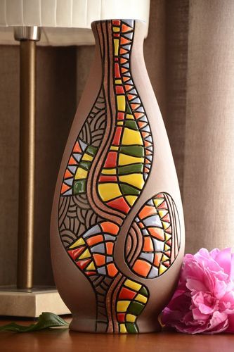 Vaso decorativo fatto a mano in argilla naturale decorazioni di casa originali - MADEheart.com