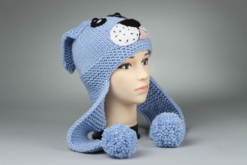 Bonnet tricoté lapin bleu fait main - MADEheart.com