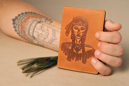 Unusual handmade passport cover leather goods handmade accessories gift ideas - MADEheart.com