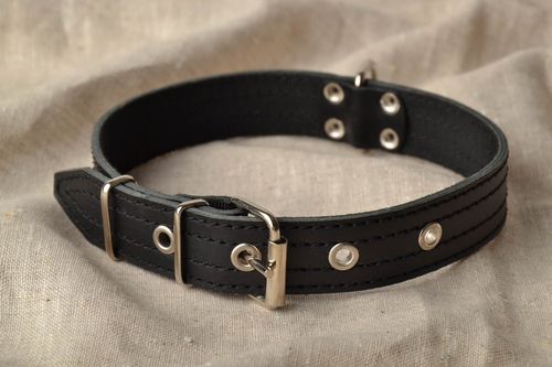 Black genuine leather collar - MADEheart.com