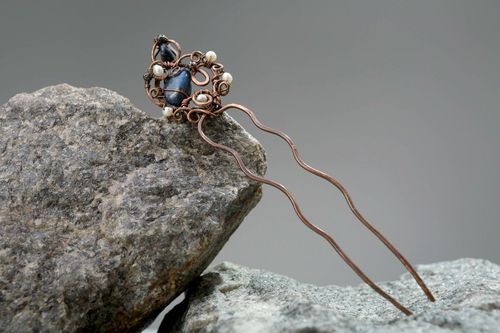 Hairpin with natural gems - MADEheart.com