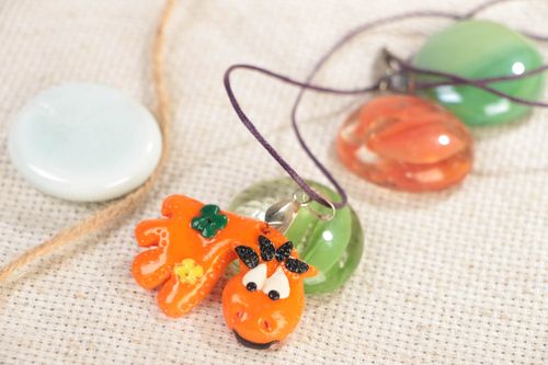 Handmade small polymer clay pendant necklace funny colorful giraffe for kids - MADEheart.com