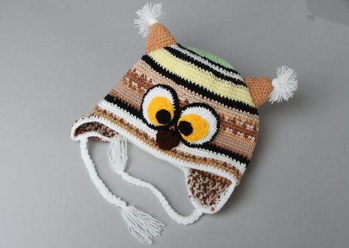 Bonnet denfant tricoté main Chouette  - MADEheart.com