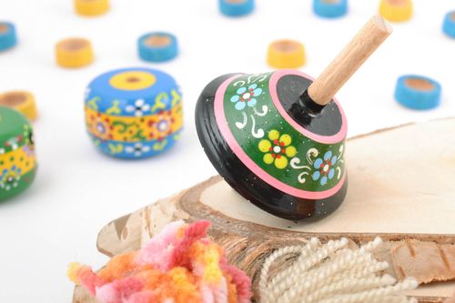 Unusual bright handmade wooden toy spinning top with eco painting - MADEheart.com