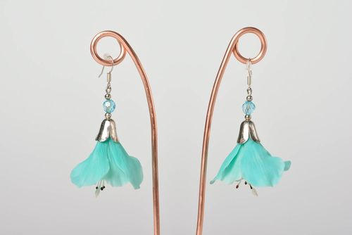 Beautiful blue handmade polymer clay flower earrings designer jewelry - MADEheart.com