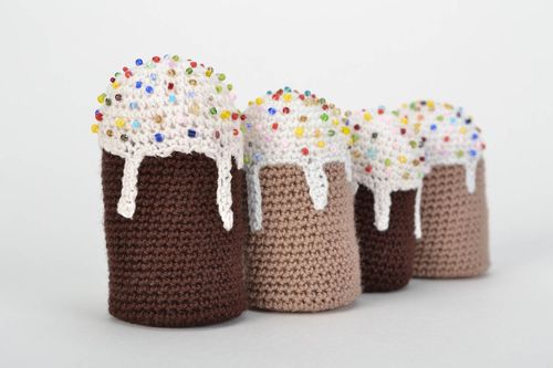 Set of handmade crochet Easter cakes with beaded glaze 4 pieces - MADEheart.com