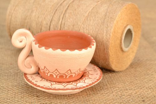 Clay espresso coffee clay cup with handle, sauce in rustic style, 2 oz - MADEheart.com